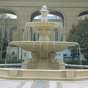 南阳 黄金麻花岗岩异型加工——户外庭院石雕流水喷泉