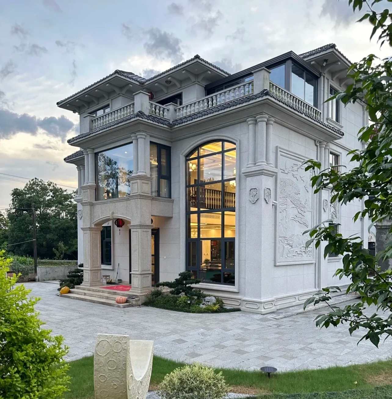 南阳 白麻花岗岩私人别墅干挂石材豪华定制