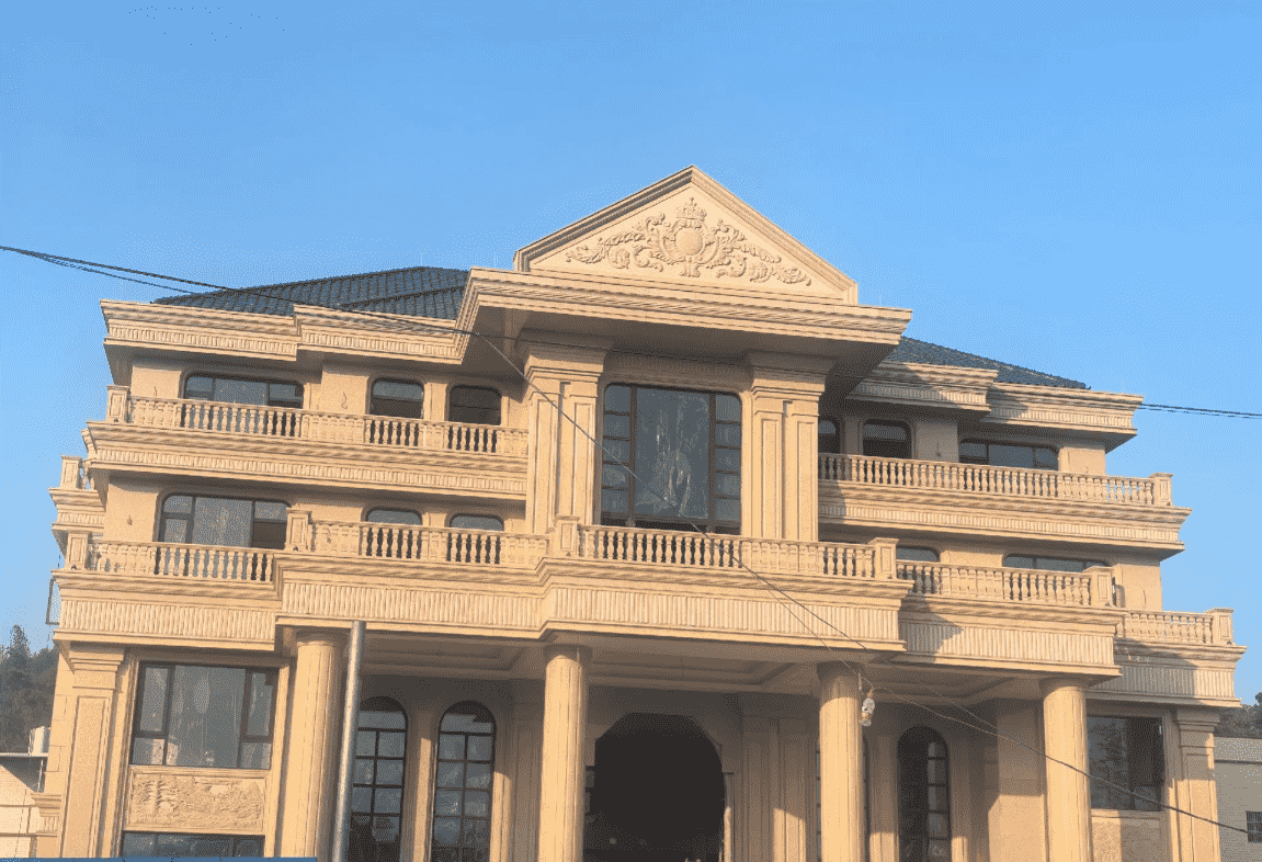 南阳黄金麻别墅外墙干挂石材效果示例