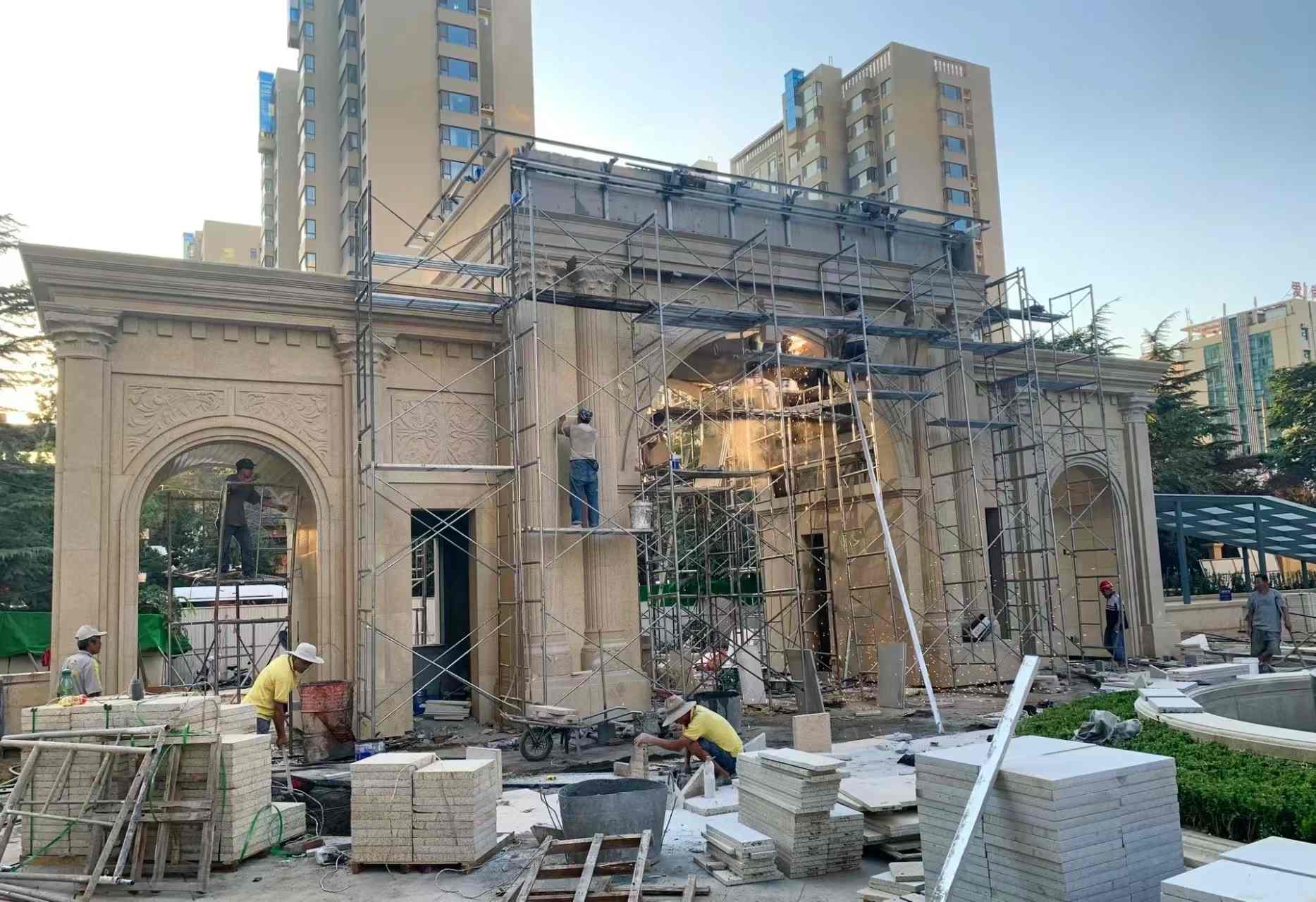 南阳 黄金麻荔枝面花岗岩小区门楼外墙干挂