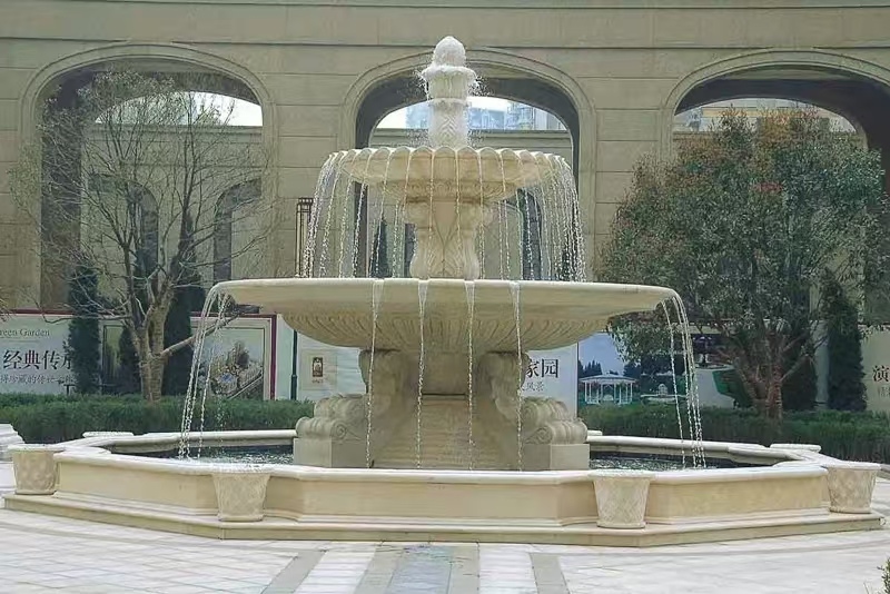 南阳 黄金麻花岗岩异型加工——户外庭院石雕流水喷泉