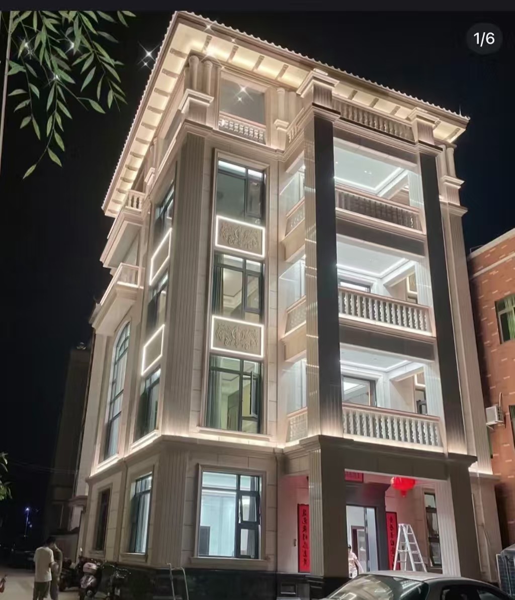 南阳 芝麻白花岗岩别墅外墙夜间效果